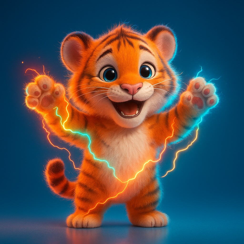 89bd-এ লগইন করার পরে একটি মিষ্টি কার্টুন বাঘশিশু জাদুকরী আলো ছড়ায়